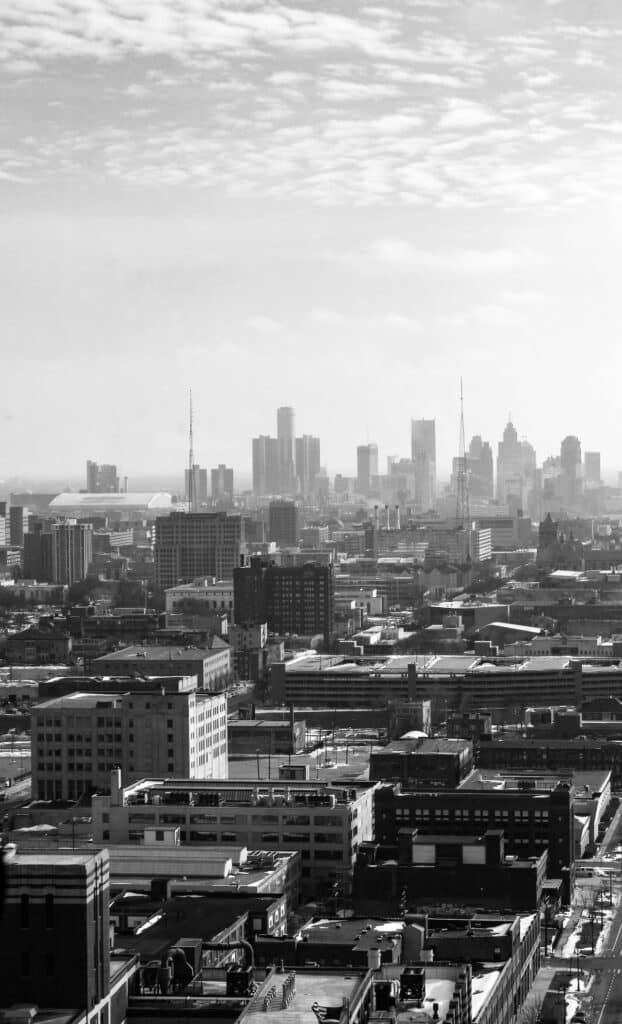 Black and white filter of Detroit city.