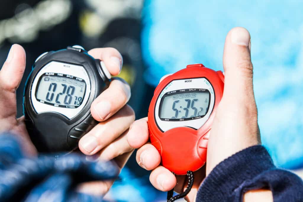 Comparing two stopwatches.